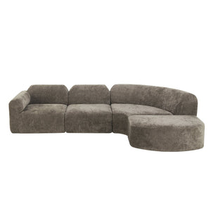 English Elm 111" Curved Sectional Sofa Set Plush Lamb Wool Upholstery Deep Seat Ottoman Lounge Dark Brown N767P371305D