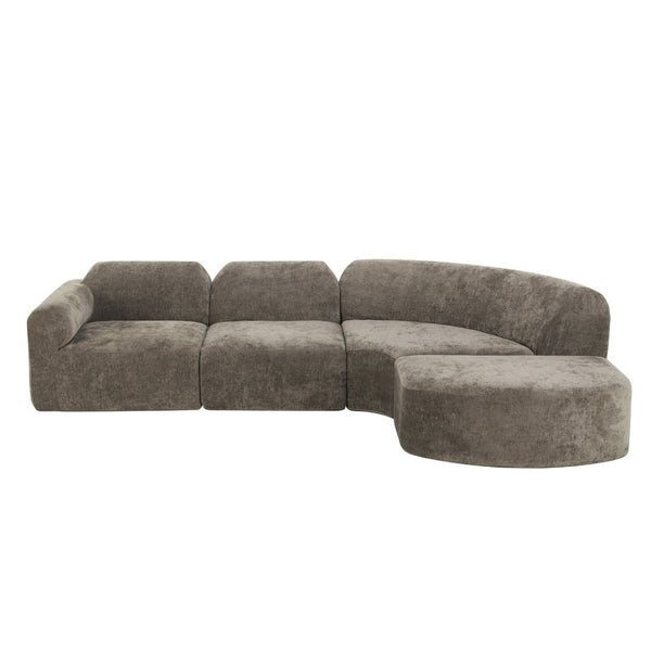 English Elm 111" Curved Sectional Sofa Set Plush Lamb Wool Upholstery Deep Seat Ottoman Lounge Dark Brown N767P371305D