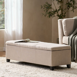 English Elm Upholstered Storage Ottoman with Solid Wood Legs Wide Hinged Bench for Living Rooms N757P414088B
