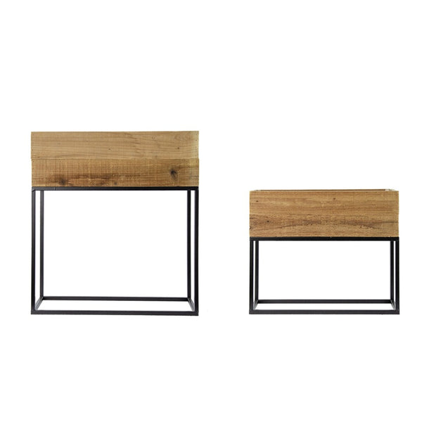 English Elm Set of 2 Rustic Wood Planter Boxes with Black Iron Stands for Farmhouse Decor W2078P496655