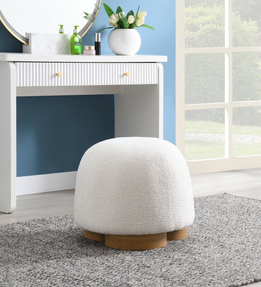English Elm Fully Assembled Round Teddy Fabric Ottoman Plush Foam Seat Bedroom Entryway Accent White W2671P386671