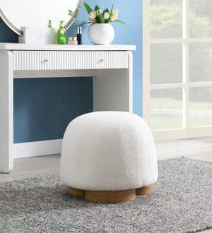 English Elm Fully Assembled Round Teddy Fabric Ottoman Plush Foam Seat Bedroom Entryway Accent White W2671P386671