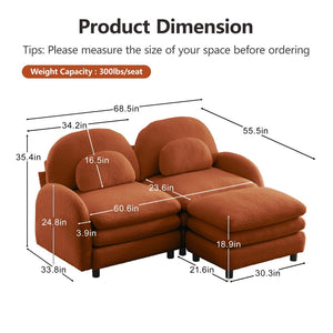 English Elm Teddy Fleece Modular Loveseat with Ottoman Curved Sculptural Sofa for Living Room Orange W5656S00093