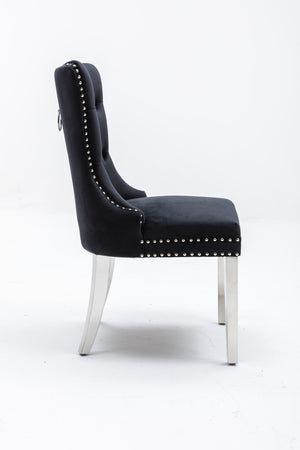 English Elm Hengming Tufted Wingback Velvet Dining Chairs Nailhead Trim Formal Set of 2 Black W212P465069