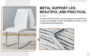 English Elm Table And Chair Set - Modern Marble Pattern Mdf Dining Set With 6 White Pu Chairs For Elegance W1151S02182-GIGA