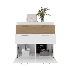 English Elm Belton Bedroom Dresser with Pull Out Drawers Drop Down Doors and Interior Shelving B200P445765