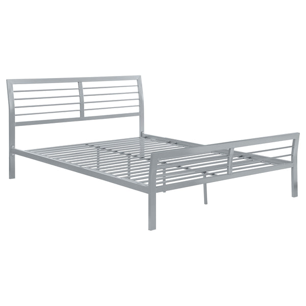 English Elm Fielding Silver Queen Metal Bed with Modern Nautical Design, Silver Finish, Clean Horizontal Lines for Contemporary Bedrooms B062S01089