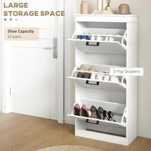 English Elm Homcom Slim Shoe Cabinet For Entryway Storage, 3 Flip Drawers & Adjustable Shelves For 15 Pairs, White W2225P229500