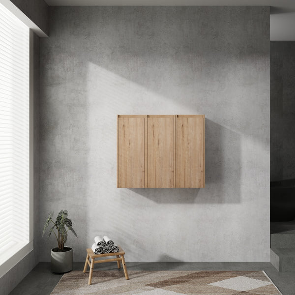 English Elm 36" Bathroom Side Cabinet Wall-Mounted With 3 Soft-Close Doors, Reversible Hinges, Scratch-Resist Finish W999S00220
