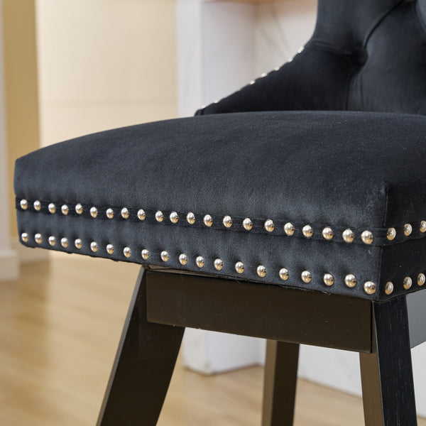 English Elm Swivel Velvet Barstools with Tufted Button Back, 360° Rotate, Plush Foam & Rubberwood Frame Black W1143P241332