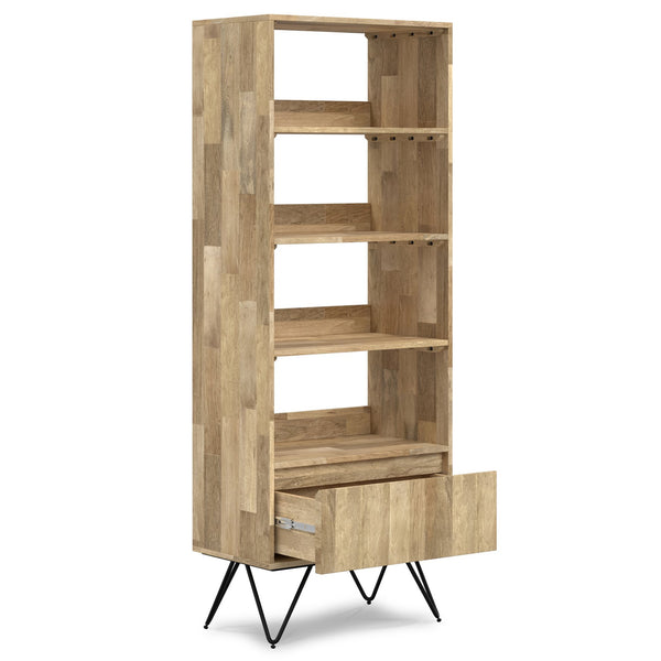 English Elm Hunter Tall Bookcase Natural Mango Wood with Drawer & Hairpin Legs, Industrial Modern Storage Shelf B136P238609