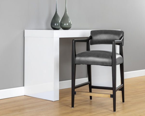 Sunpan KEAGAN Counter Stool - Elegant Mid-Century Design in Charcoal Leather for Your Dining Space Comfort Grey 110558