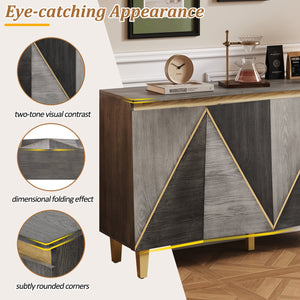 English Elm TREXM Retro Buffet Cabinet with Distressed Veneer, Dimensional Panel Doors, Solid Wood Legs, Storage, 65" Dark Gray,Light Gray N715P290575E