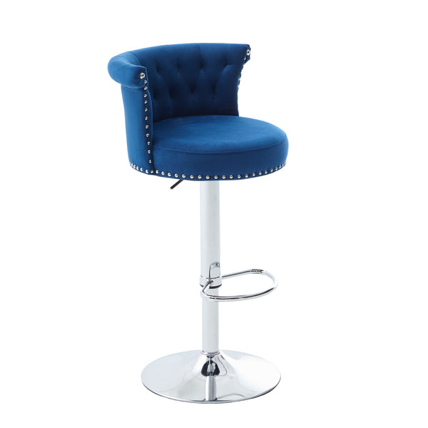 English Elm COOLMORE Velvet Bar Stool with Anti-Slip Large Base, Adjustable 360° Swivel, Plush Foam Comfort Navy W1539P320506