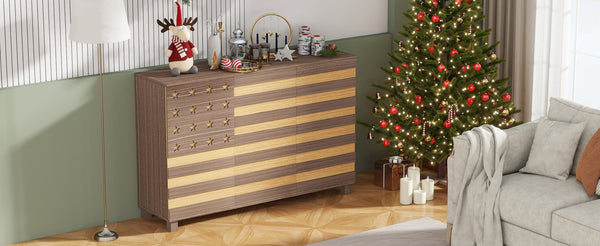 English Elm 55"Buffet Hand-Carved Sideboard Cabinet with 2 Drawers 3 Doors Adjustable Shelves Coffee Bar Console W2977P294070