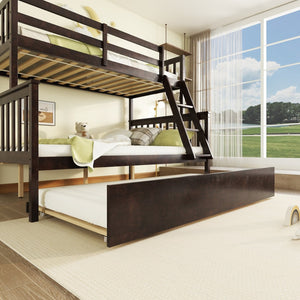 English Elm Twin Over Full Bunk Bed With Trundle - Convertible, Detachable Design In Espresso Finish, Space-Saving W504S00188-GIGA