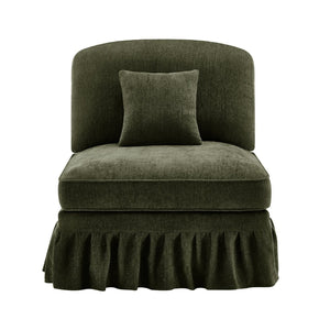 English Elm Armless Chenille Sofa Sculptural Spindle Legs Silver Thread Upholstery Living Room Green W3041P332637