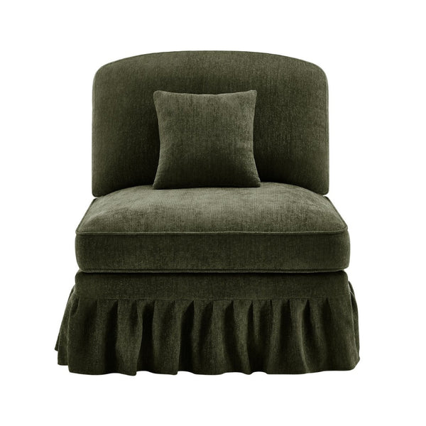 English Elm Armless Chenille Sofa Sculptural Spindle Legs Silver Thread Upholstery Living Room Green W3041P332637