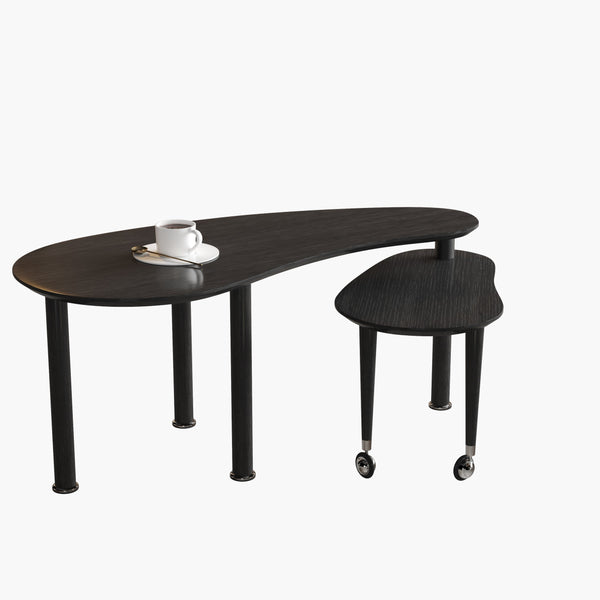 English Elm Contemporary rotatable cocktail table with 360° swivel top, sintered stone & MDF surface, space-saving design Black W2899P372752