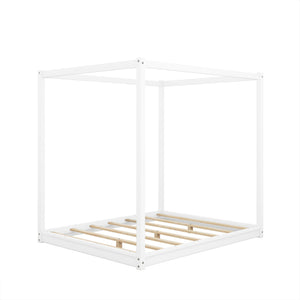 English Elm Queen Canopy Platform Bed with Sturdy Support Legs, Pine/MDF Frame, Slatted Ventilated Base, 550lb Capacity White WF293232AAK