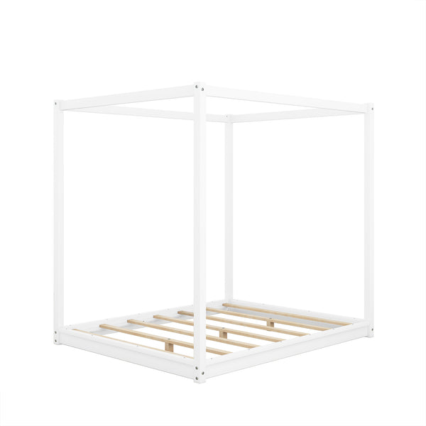 English Elm Queen Canopy Platform Bed with Sturdy Support Legs, Pine/MDF Frame, Slatted Ventilated Base, 550lb Capacity White WF293232AAK
