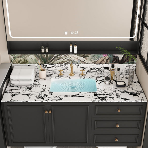 English Elm 49"x22" Sintered Stone Vanity Top with Undermount Ceramic Sink & Backsplash, Panda White, Durable Stain-Resistant Finish W509P362109