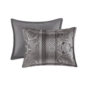 English Elm 7 Madison Park Bellagio Jacquard Comforter Set Cal King - Luxe Grey Leaf, Stripe & Ironwork Design, 7pc B03597024