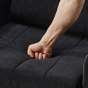 English Elm Upholstered Convertible Sleeper Sofa with 5-Position Recline, Pull-Out Bed, Deep Seat & Storage Pockets Black N719P272689B