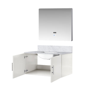 English Elm Glossy White Bath Vanity Set - 36" Carrara Marble Top & 36" Led Mirror For Modern Bathrooms B2731S00761