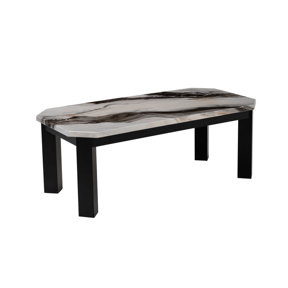 English Elm Jasper Faux Panda Marble Coffee Table with Solid Wood Base, Clipped Corners & Contemporary Flair Black+Ivory 51.5 L x 27 W x 6 H B201P296301