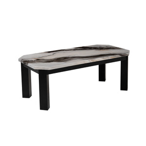 English Elm Jasper Faux Panda Marble Coffee Table with Solid Wood Base, Clipped Corners & Contemporary Flair Black+Ivory 51.5 L x 27 W x 6 H B201P296301