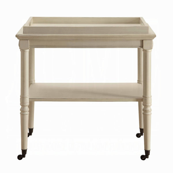 English Elm Antique 5-Shelf Kitchen Island Bar Cart with Sturdy Metal Legs, Thick Top, Rustic-Modern Sandy Grey Finish White B062P209302