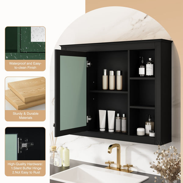 English Elm 35'' Modern Wall-Mounted Medicine Cabinet With Mirror, 6 Shelves & Towels Rod For Effortless Storage N710P236930B
