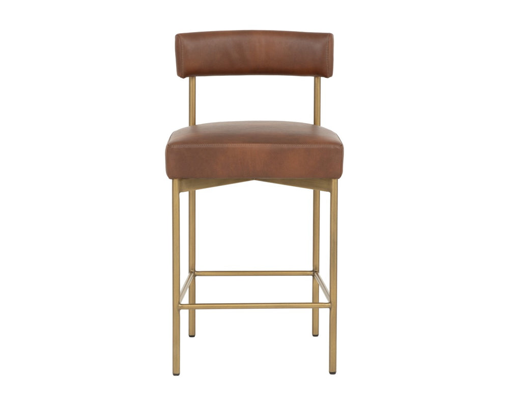 Sunpan SENECA Open-Back Counter Stool in Bravo Cognac with Antique Brass Frame for Modern Elegance 112567
