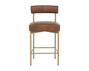 Sunpan SENECA Open-Back Counter Stool in Bravo Cognac with Antique Brass Frame for Modern Elegance 112567