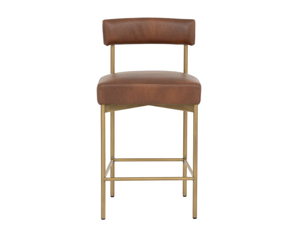 Sunpan SENECA Open-Back Counter Stool in Bravo Cognac with Antique Brass Frame for Modern Elegance 112567