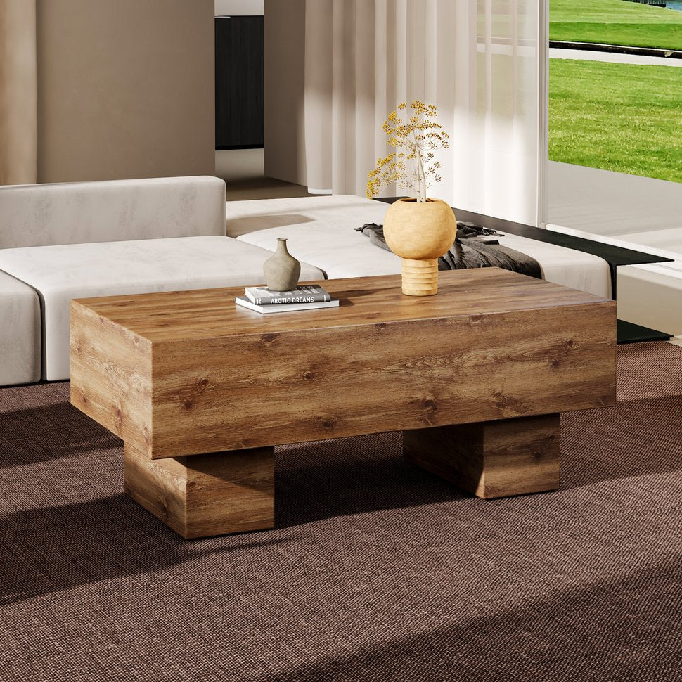 English Elm This modern rectangular coffee table with wood texture MDF, 300 lb capacity, easy 10-15 min assembly W1151P271517
