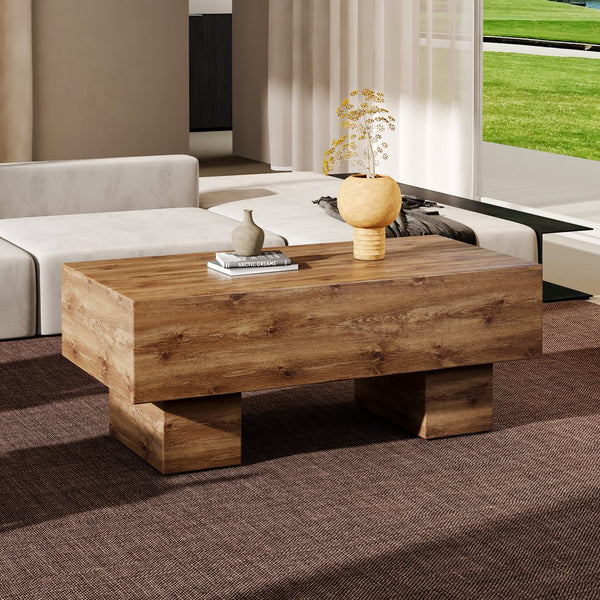 English Elm This modern rectangular coffee table with wood texture MDF, 300 lb capacity, easy 10-15 min assembly W1151P271517