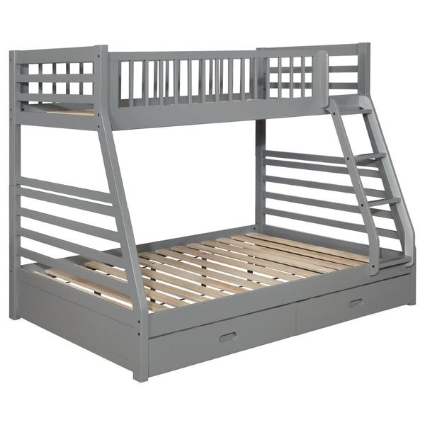 English Elm Keira Twin Over Full Bunk Bed with Storage Drawers in Matte Grey Wood Finish B062S00717