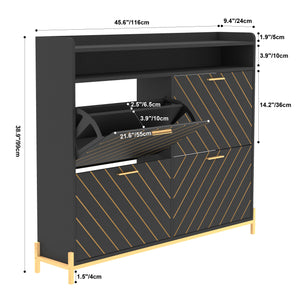English Elm shoe cabinet Rustic Herringbone Flip Drawer Organizer — Narrow MDF Shoe Rack, Dust‑Proof, 50.1"x16.7" W2227P207764