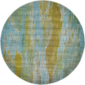 Unique Loom Jardin Lilly Machine Made Abstract Rug Turquoise, Gray/Green/Ivory/Olive/Turquoise/Yellow/Light Blue 6' 1" x 6' 1"