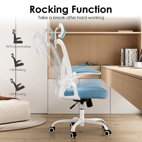 English Elm Ergonomic High Back Mesh Desk Chair with Flip up Arms and Adjustable Lumbar Support Blue,White T3623P434250