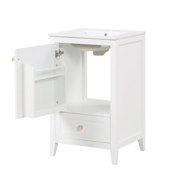 English Elm 20" Modern Bathroom Vanity With Sink, Soft-Close Door & Drawer, Ideal For Small Spaces, White Finish N725P351851K