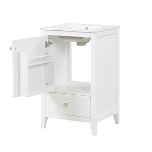 English Elm 20" Modern Bathroom Vanity With Soft-Close Door, Ceramic Sink & Storage Drawer For Small Spaces N725P185452K