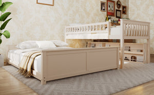 English Elm Twin Xl Over Queen Bunk Bed with Led Lighting Shelving and Pegboard Pinewood Frame Beige LT000280AAA
