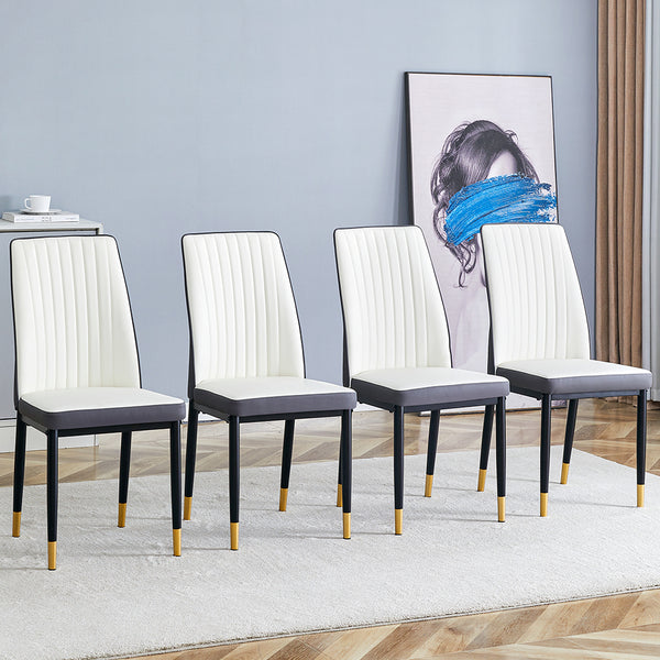 English Elm 4 Modern Dining Chair Set – Stylish White & Grey High-Back Pu Chairs With Sturdy Black Legs, 4-Pack W1151P192238