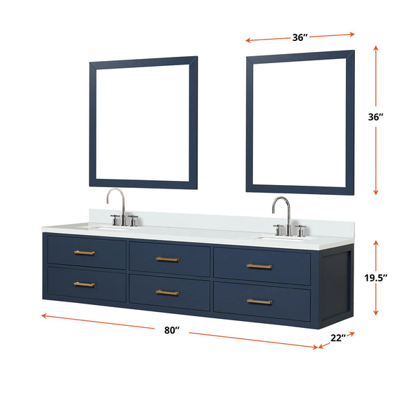English Elm Blue Double Bath Vanity Set With Cultured Marble Top, Chrome Faucets, & 36" Framed Mirrors Included! B2731S01839