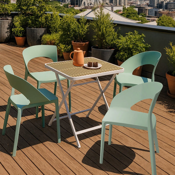English Elm Haze 4-Piece Indoor-Outdoor Dining Set with Weatherproof PP Seats & Powder-Coated Metal Table Legs Haze Green,khaki,White W3450S00045