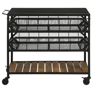 English Elm Ingalls Farmhouse-Industrial Black Metal Storage Cart with Walnut Shelves, Casters for Mobility and Display B062P350430