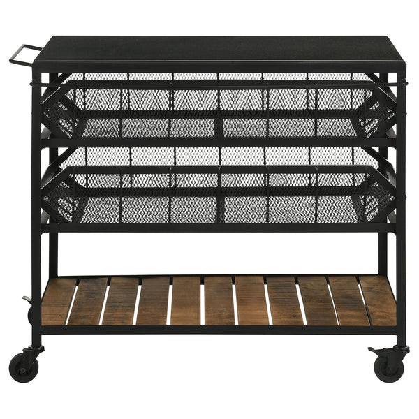 English Elm Ingalls Farmhouse-Industrial Black Metal Storage Cart with Walnut Shelves, Casters for Mobility and Display B062P350430